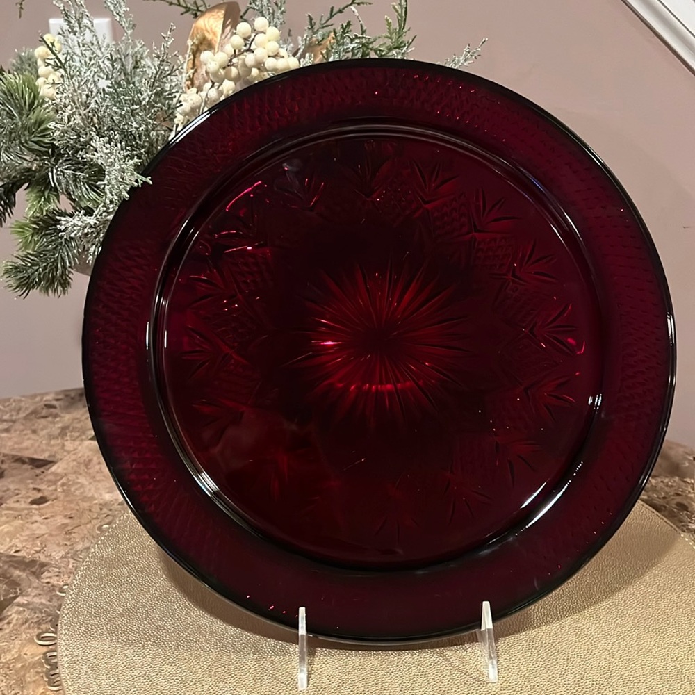 Luminarc Cristal D’Arques Durand France Ruby Red Large Round Serving Tray